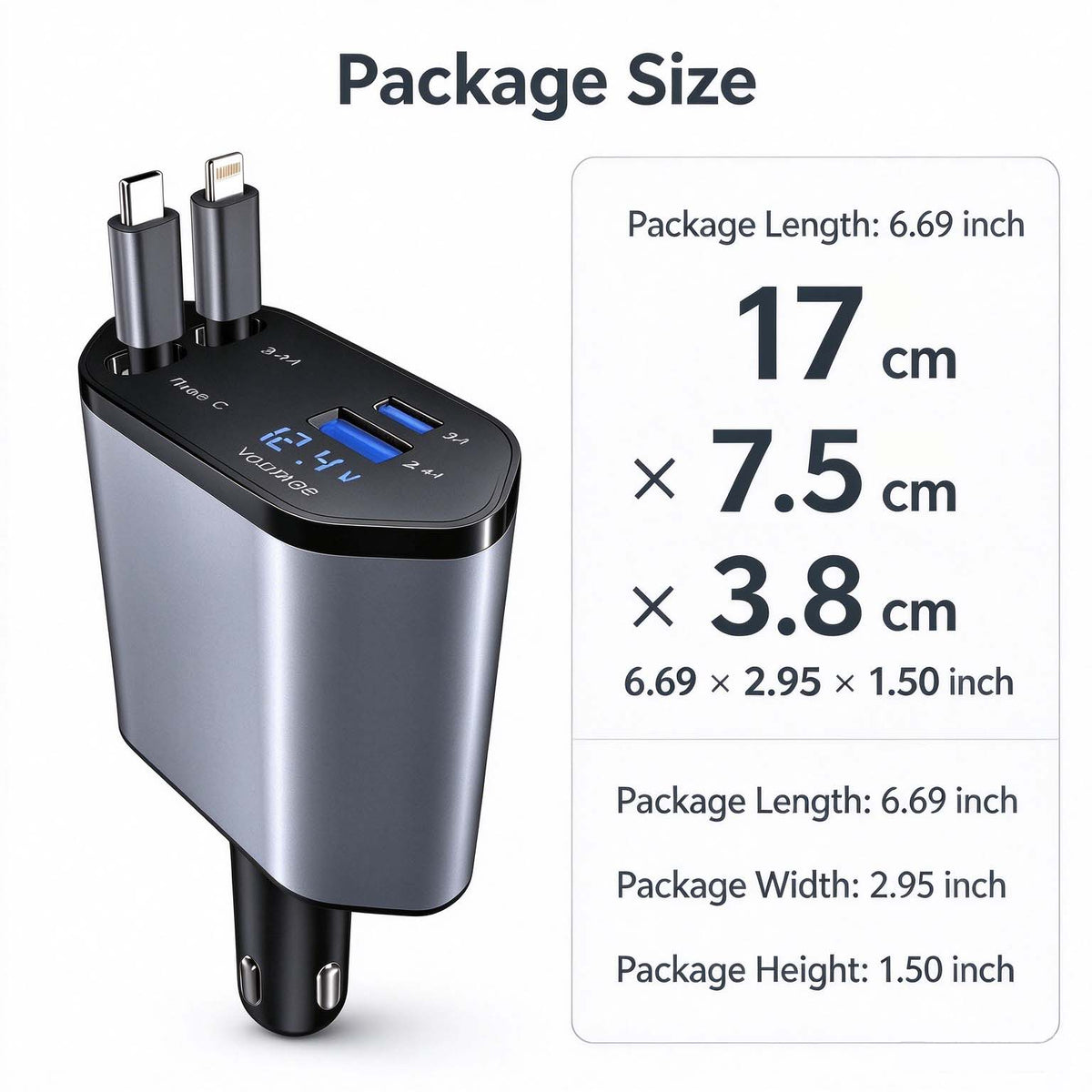 4-in-1 Retractable Fast Car Charger with LED Voltage Display | AXLYMARK™